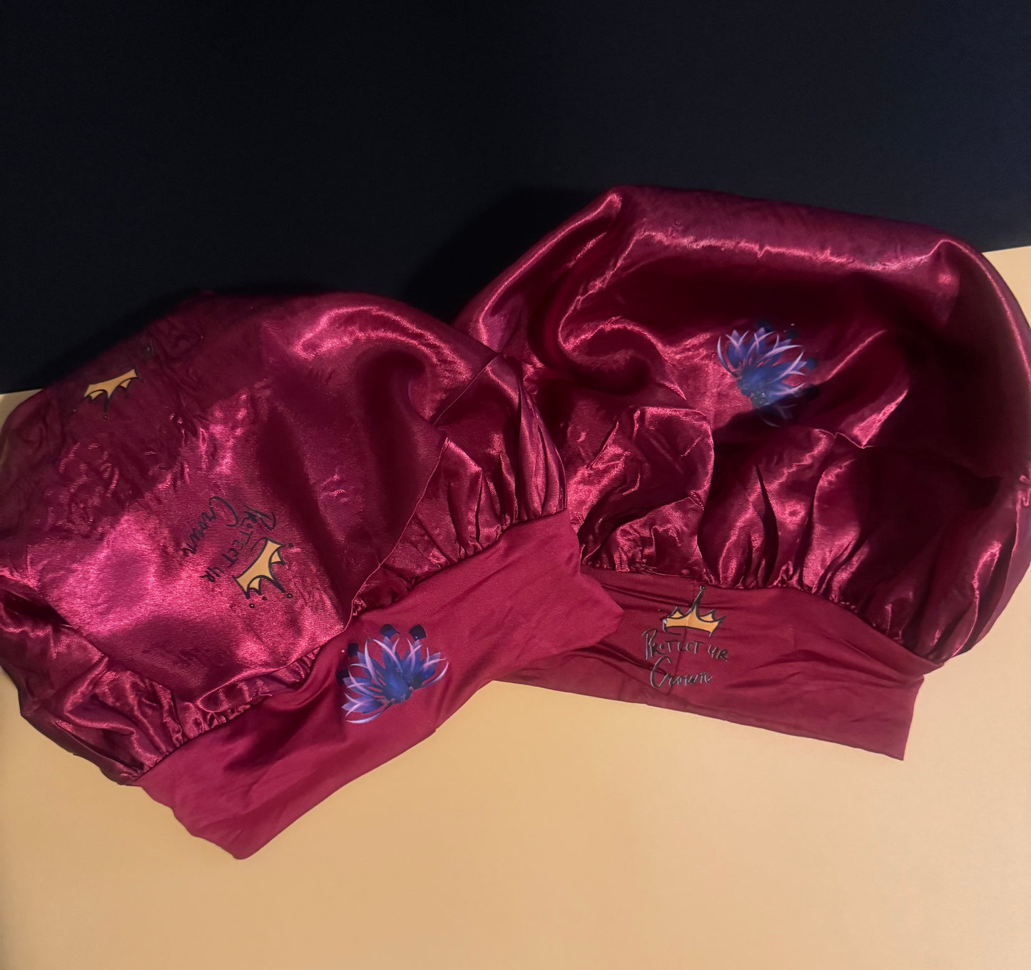 Burgandy Satin Hair Covers with Added Faraday